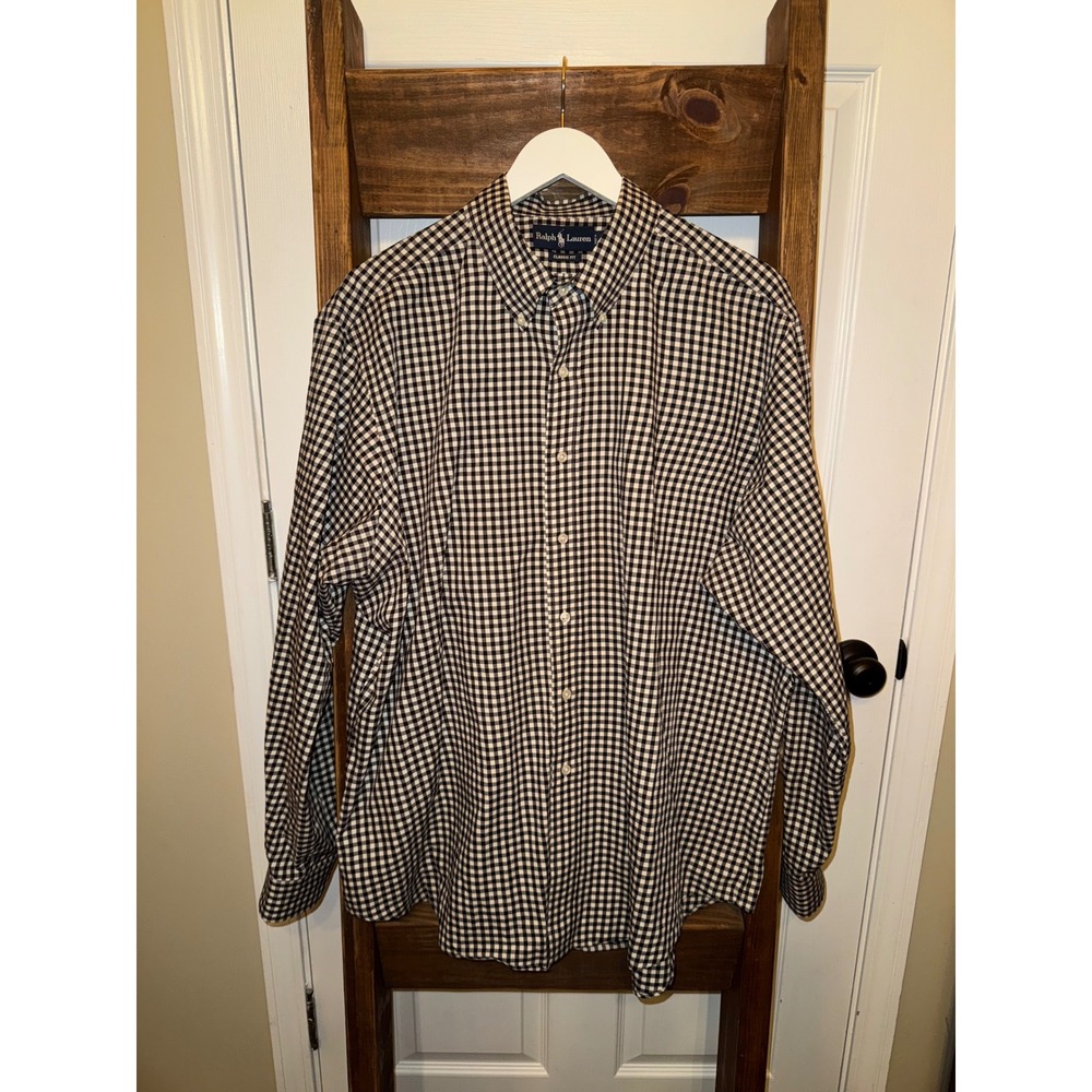 Ralph Lauren Classic Fit‎ Gingham Button Down Shirt Men's XXL Black White